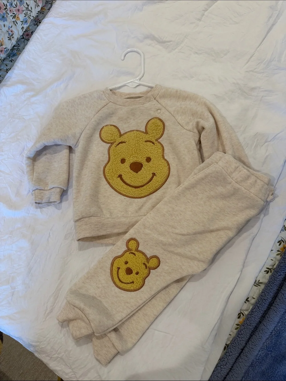 Disney Beige Pajama Set with Yellow Bear Appliqués